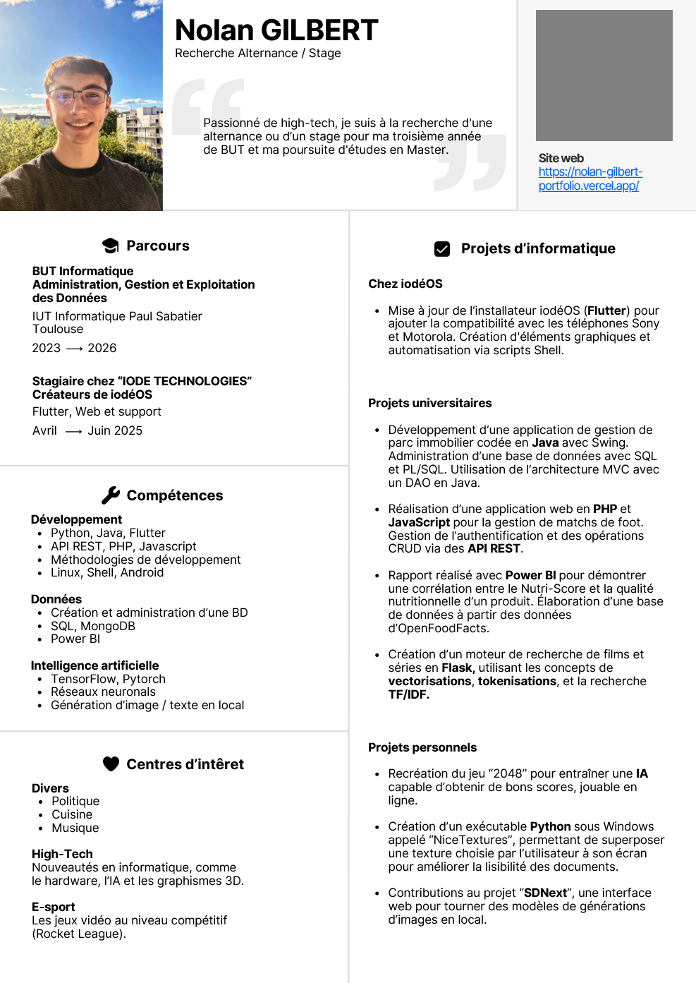 CV de Nolan Gilbert