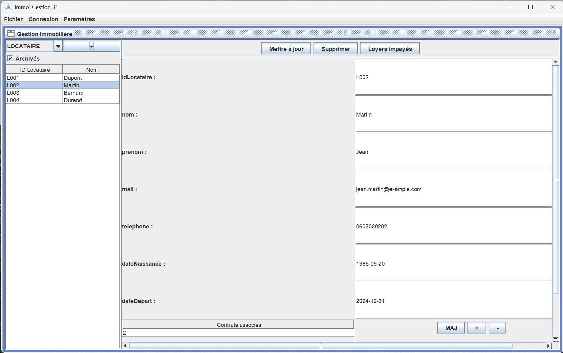Aperçu de l'application Gestion Immobilier